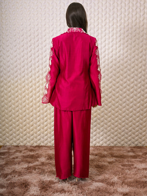 Thread Embroidered Maroon Kurti set